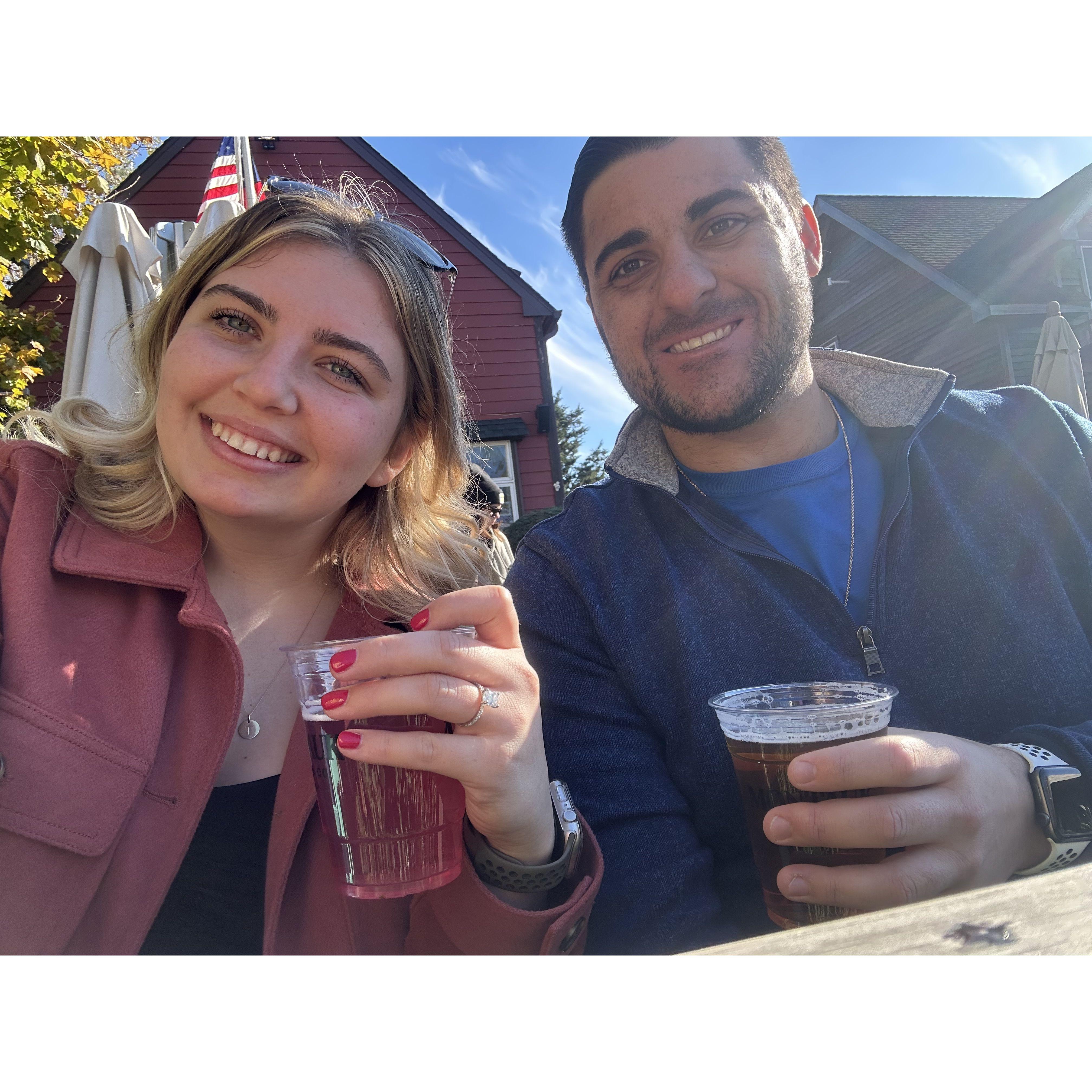 The day after we got engaged! @ the Montauk brewery