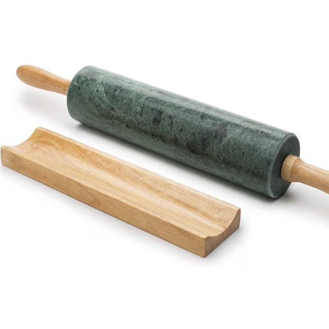 Fox Run Marble Rolling Pin and Base, Green 2.5 x 18 x 3 inches