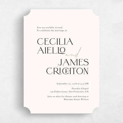 Beige Ticket Wedding Invitation - Santiago Portrait