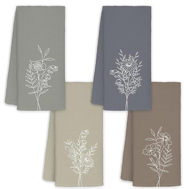 JINYO Minimalist Floral Hand Towels for Bathroom, Boho Neutral Botanical Decorative Towels for Kitchen Spa Guest Bathroom Decor, Wildflower Decor Dish Tea Towels, 16x24 Inch Set of 4