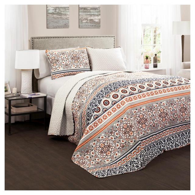 Nesco Quilt 3 Piece Set (King)Navy/Coral - Lush Décor