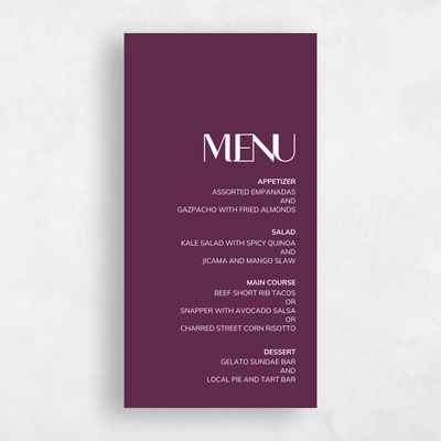 Plum, Purple Wedding Menu - Millsboro