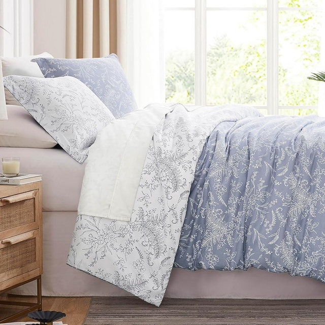 SouthShore FINE LINENS Winter Brush Collection - Premium Quality, Soft, Wrinkle, Fade, & Stain Resistant, Easy Care, Oversized Duvet Cover Set, King / California King, Dusty Blue