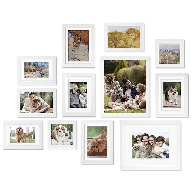 Egofine Picture Frame Set 12 Pack, Picture Frames Collage Wall Decor with Two 8x10, Four 5x7, Four 4x6, Two 4x4, Photo Frames for Wall and Tabletop, Made of Solid Wood, Covered by Plexiglass, White