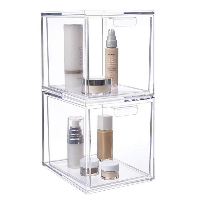 STORi Audrey Stackable Cosmetic Organizer Drawers 6-3/4" Tall | Set of 2 Clear