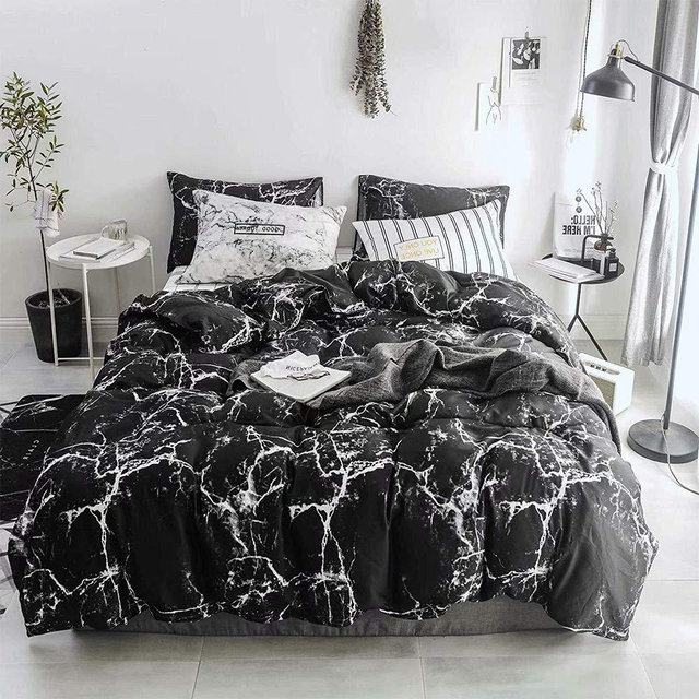 Pureant Black Marble Comforter Sets King Black and White Marble Bedding Comforters Women Men Modern Aesthetic Black Quilt Comforter Set King Size Abstract Black Marble Blankets King Bedding