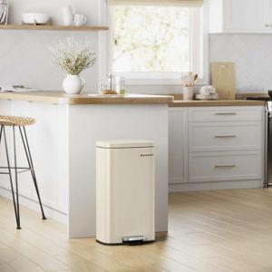 Stainless Steel Step On Fingerprint-resistant Trash Can with Back Handle - Sand Beige, 8 Gal