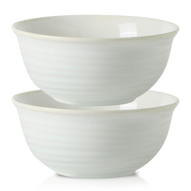 HASENSE Ceramic Serving Bowls, 8.3 Inch Large Soup Bowls for Kitchen, 60 Ounces Salad Bowls for Fruit, Ramen, Pasta, Pho, Microwave Dishwasher Safe, Set of 2, Clay-Infused White