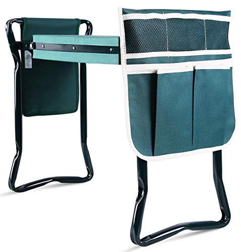Ohuhu Upgraded Garden Kneeler and Seat with Thicken & Widen Soft Kneeling Pad, Foldable Garden Stool Bonus 2 Large Tool Pouches, Sturdy Garden Tools Garden Accessories, Idea Gifts for Gardeners