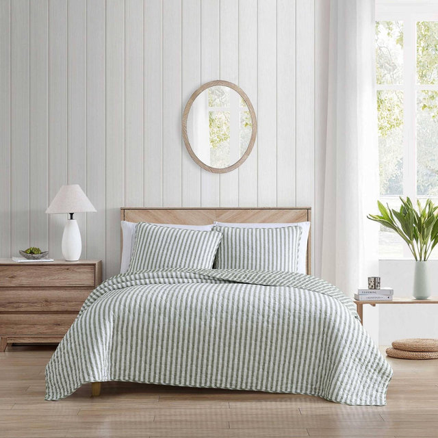 Stone Cottage Full/Queen Willow Way Ticking Striped Quilt Set Green
