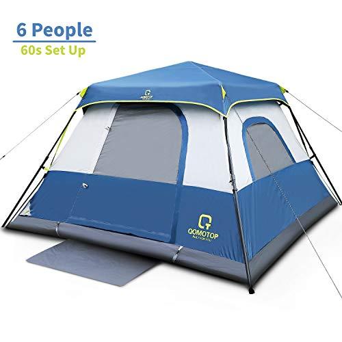 OT QOMOTOP Camping Tent, 4/6/8/10 Person 60 Seconds Set Up, Waterproof Tent with Top Rainfly, Instant Cabin Tent, Advanced Venting Design, Provide Electrical Cord Access Port and Gate Mat