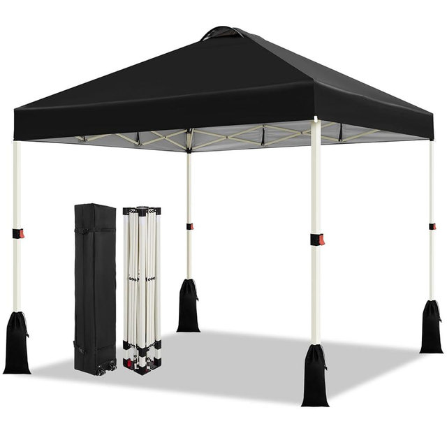WEIZE 10x10 Pop Up Canopy Tent, 1-Button Push Setup Canopy Tent, Adjustable Height Instant Portable Shelter, Portable Roller Bag, Easy Outdoor Sun Shade for Events, 4 Weight Bags, Black