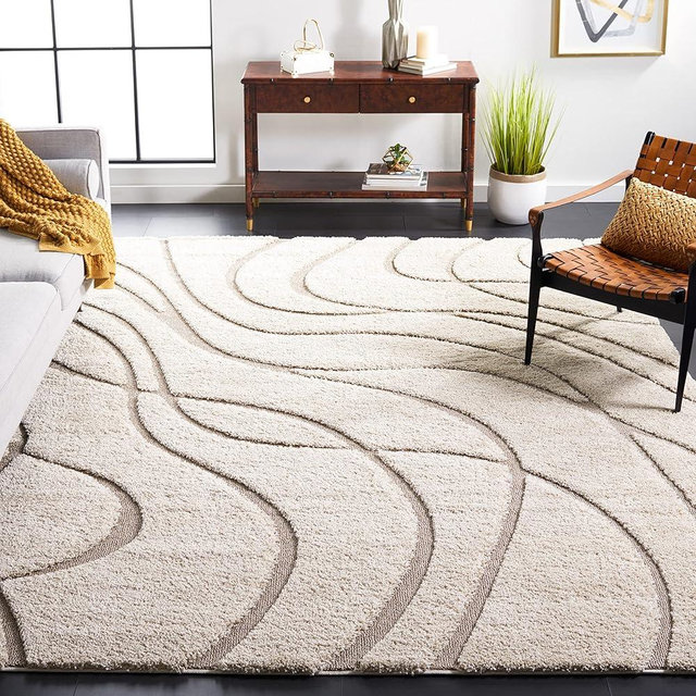 SAFAVIEH Florida Shag Collection Area Rug - 8'6" x 12', Cream & Beige, Non-Shedding & Easy Care, 1.2-inch Thick Ideal for High Traffic Areas in Living Room, Bedroom (SG471-1113)