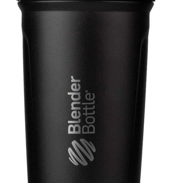 BlenderBottle Strada Shaker Cup Insulated Stainless Steel Water Bottle with Wire Whisk, 24-Ounce, Black