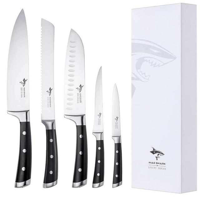 MAD SHARK Knife Set, Professional 5 Piece Kitchen Chef Knife Set, German High Carbon Stainless Steel Ultra Sharp Knives Sets, Ergonomic Handle Home Cooking Perfect Cutlery Set Gift