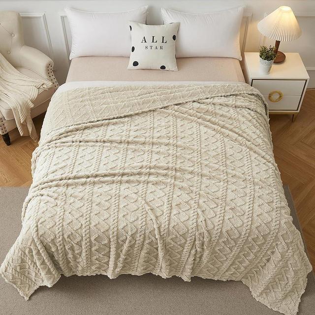 Aganear Fleece Blanket Queen Size - Washed Plush Fuzzy Cozy Soft Lightweight Blanket for Couch, Sofa, Bed, Office, Cozy Gifts for Birthday, Christmas, Valentine's Day, Mother's Day(90"x90", Khaki)
