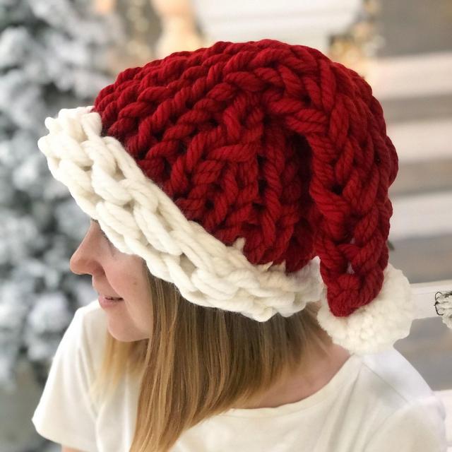 Chunky Knit Santa Hat, Knitted Christmas hat, Giant knit holiday hat Knitted Unique Christmas Gift Santa Beanie Hat Big knit Santa Hat