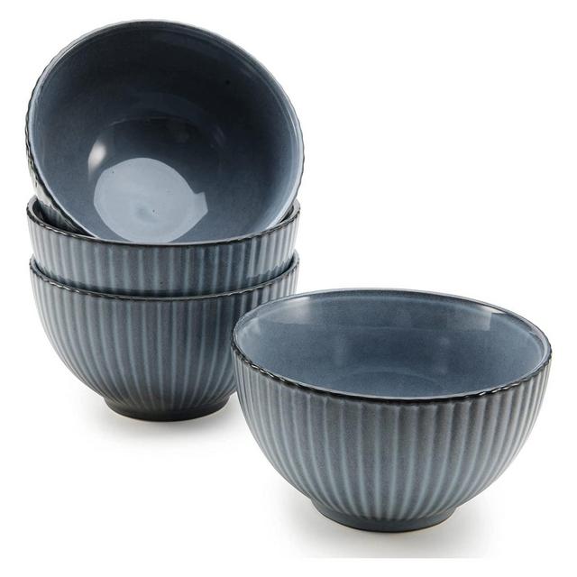 American Atelier Fluted Cereal Bowls, Stoneware Soup Bowls Set for Kitchen 22-Ounce Pasta, Ramen, Salad Bowl Set, Reusable, Set of 4,Blue
