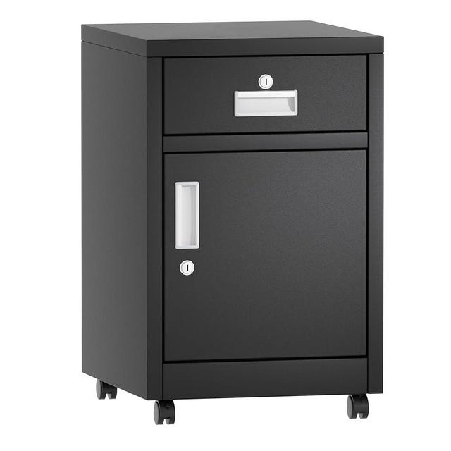 LyAosdFu Rolling File Cabinet, Metal File Cabinet for Home Office, Filing Cabinet with Wheels, Under Desk Cabinet with Lock, 1 Drawer Metal Filing Cabinet, Printer Stand with Storage (Black)