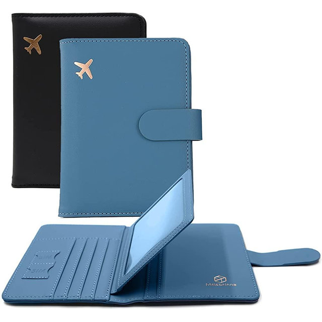 Melsbrinna Passport Holder,Passport Holder Card Slots,Cute Passport cover for Women/Men,Waterproof Rfid Blocking Travel Wallet (Black blue)