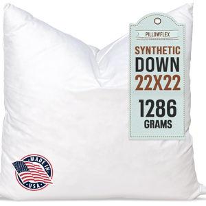 Pillowflex Synthetic Down Pillow Insert - 22x22 Down Alternative, Ultra Soft Large Square Throw Pillow, Couch Sham, Bed Sleeping - 1 Decorative Accent Form