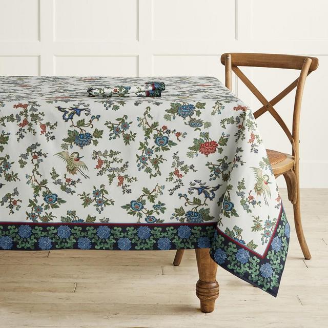Williams Sonoma Vietnam Crane Print Tablecloth, 70" X 108"