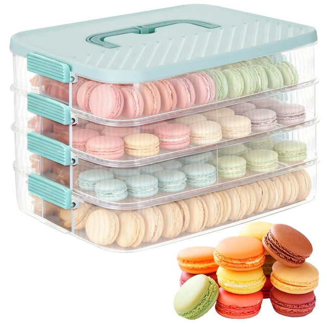 HFYZZ 4-Layer Stackable Cookie Airtight Storage Containers with Lids, Portable Plastic Cookie Storage Case Snack Containers for Desserts, Cupcakes, Snacks, Dumplings, Fruit