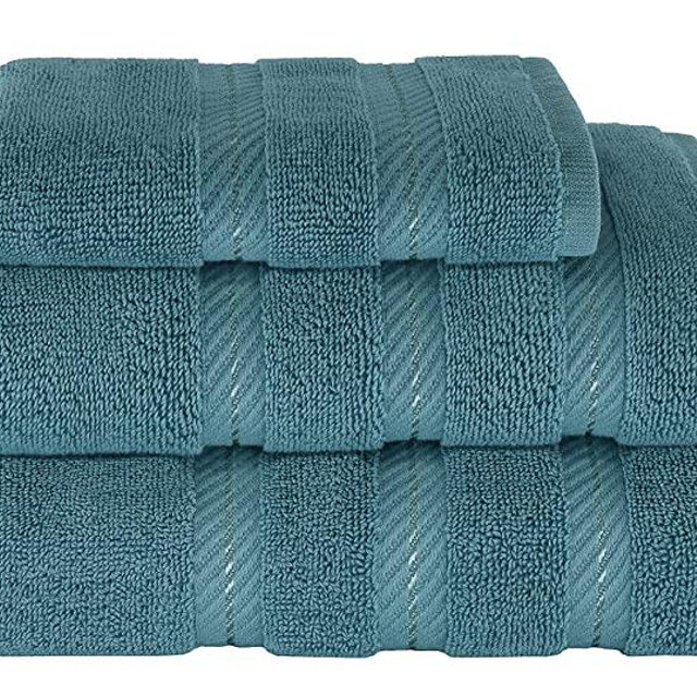 American Soft Linen Premium, Luxurious & Complete Set of 3 Piece Towel Set for Kitchen and Bathroom, Cotton for Maximum Softness and Absorbency, Colonial Blue
