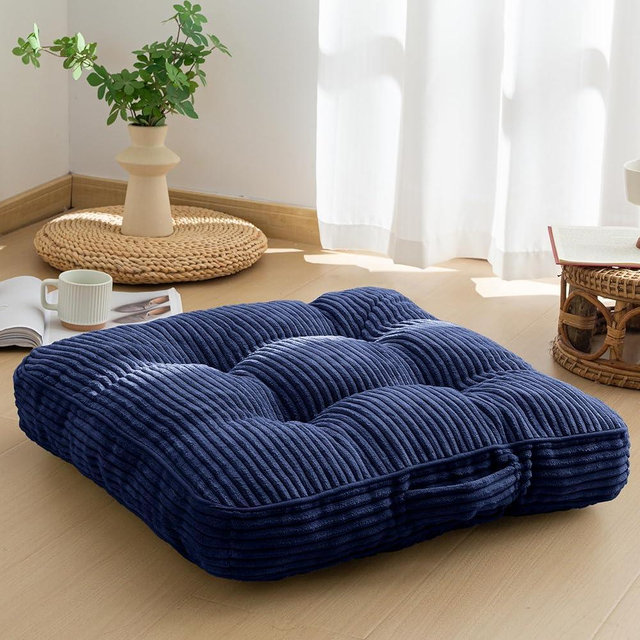 HIGOGOGO Floor Pillow Cushion for Adults, Meditation Cushion Pillow, Large Square Floor Sitting, Tufted Corduroy Cover, for Tatami Living Room or Yoga, 22x22 Inch, Navy