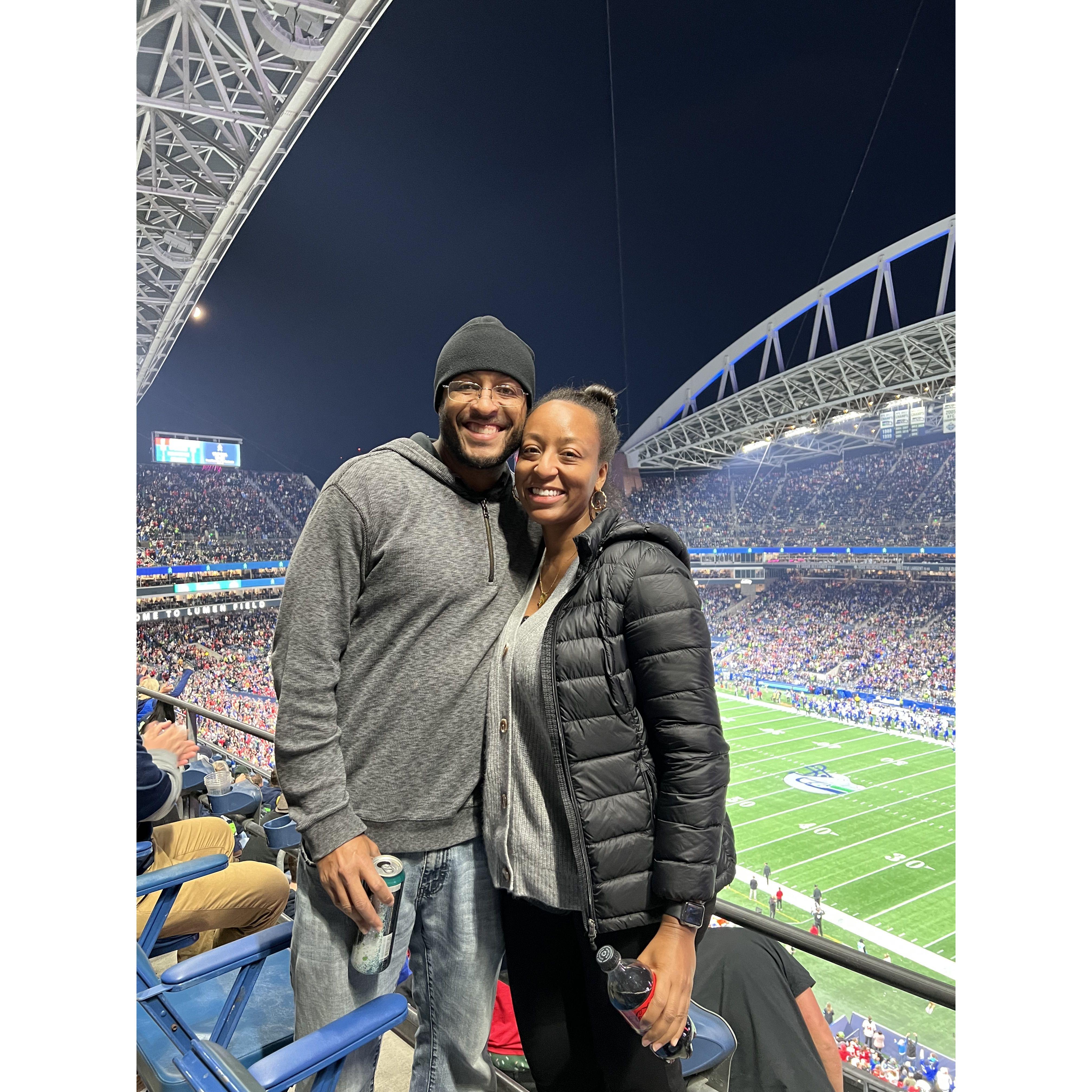 Chris's birthday trip to Seattle, enjoying a Seahawks game.