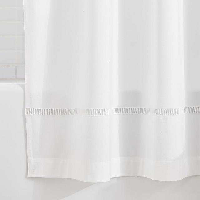 Organic Ladder Lace Shower Curtain, White , 72"x74"