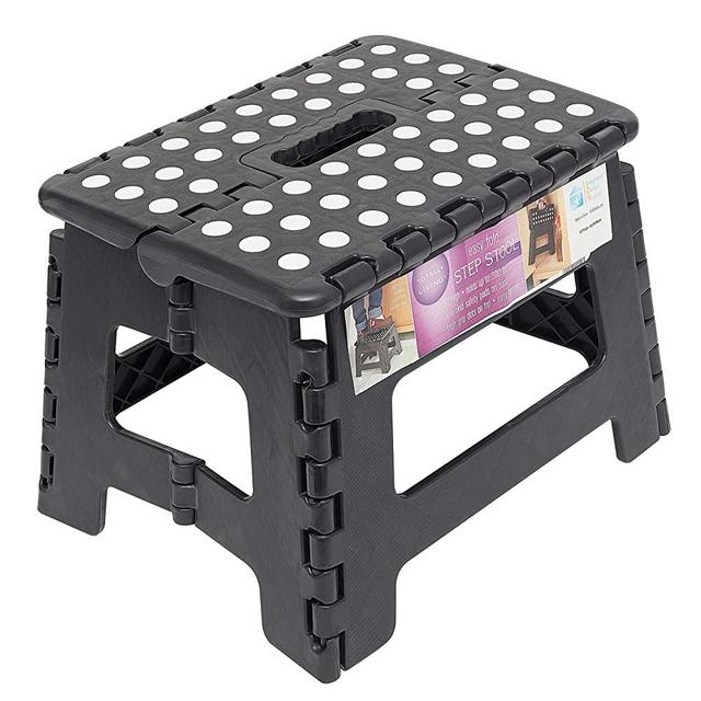 Totally Living 9" Inch Folding Step Stool | Lightweight Anti-Skid & Non-Slip Design | Collapsible Stepping Stool | 300 lb Capacity | Black