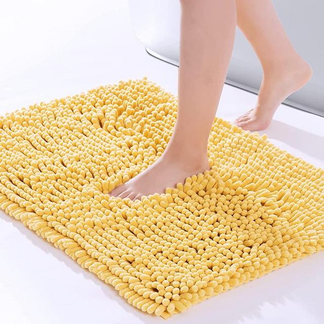 FRESHMINT Chenille Bath Rugs Extra Soft and Absorbent Microfiber Shag Rug, Non-Slip Runner Carpet for Tub Bathroom Shower Mat, Machine-Washable Durable Thick Area Rugs (20" x 32", Yellow)