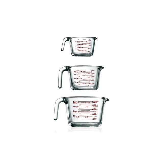 NutriChef 3 Pcs. High Borosilicate Glass Measuring Cup with Customized Decal Scale, 250 ml, 500ml, and 1000ml