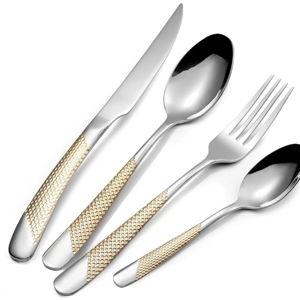 48 Piece Gold Hammered Silverware Set for 12, Premium Food-grade Stainless Steel Flatware Set, Luxury Design & Mirror Polished Cutlery Set, Eating Utensil Set with Fork Knife Spoon, Dishwasher Safe
