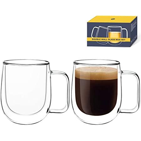 VIVA Classic Double Walled Latte Glass with Handle, Clear, 14 Ounce, Set of 2
