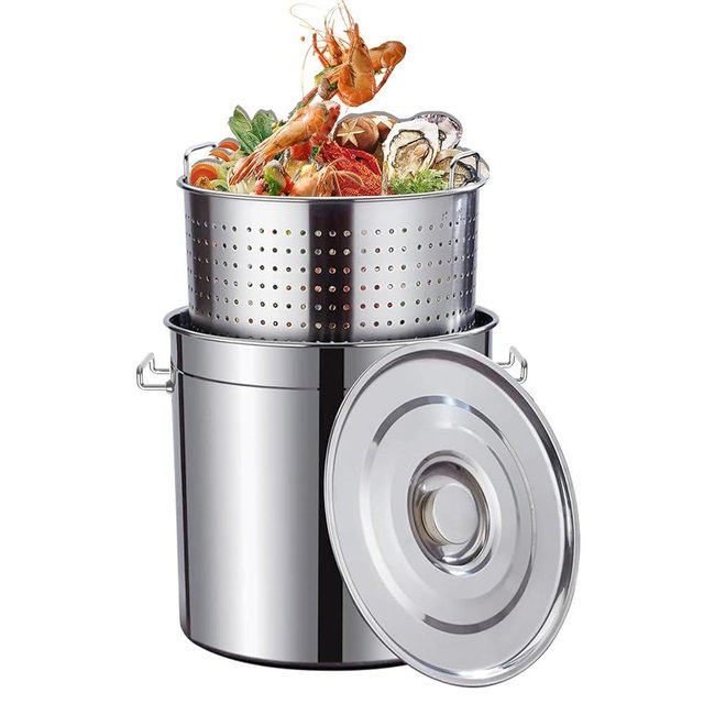 60-Quart Stainless Steel Seafood Boil Pot with Lid, Crawfish, Crab, Lobster, Shrimp Boil Stock Pot with Strainer, Turkey Fryer Pot, Stock Pot Boiler Deep,Fried Cooker for Commercial Outdoors