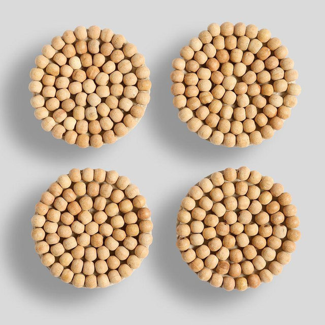 Beaded Coasters, Set of 4 - Natural