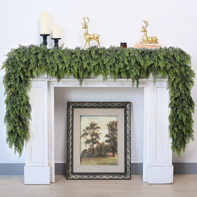 6FT Real Touch Cedar Garland for Fireplace - Artificial Christmas Garlands Realistic Faux Greenery Fake Pine Needles Garland for Holiday,Table, Window,Mantel,Stairs, Home,Indoor Outdoor Decor (2PCS)