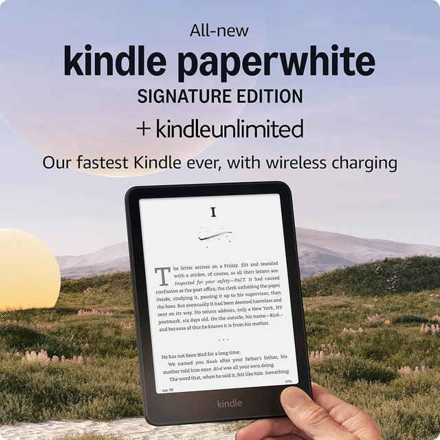 All-new Amazon Kindle Paperwhite Signature Edition (32 GB) – Our fastest Kindle with an auto-adjusting front light, wireless charging, and weeks of battery life – Metallic Black + 3 Months of Kindle Unlimited (with auto-renewal)