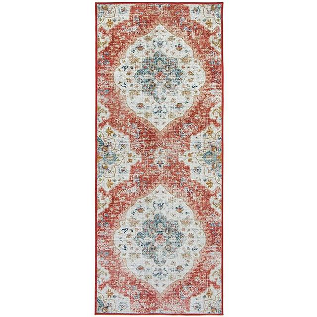 ReaLife Machine Washable Rug - Stain Resistant, Non-Shed - Eco-Friendly, Non-Slip, Family & Pet Friendly - Made from Premium Recycled Fibers - Vintage Distressed Bohemian - Orange, 2'6"x6'