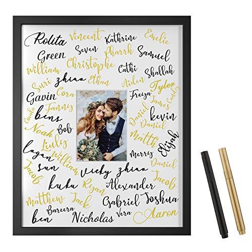ONE WALL Tempered Glass 16x20 Signature Picture Frame with White Mats for 5x7 Photo, for Wedding Graduation, Black Wood Frame for Wall and Tabletop - Mounting Hardware Included