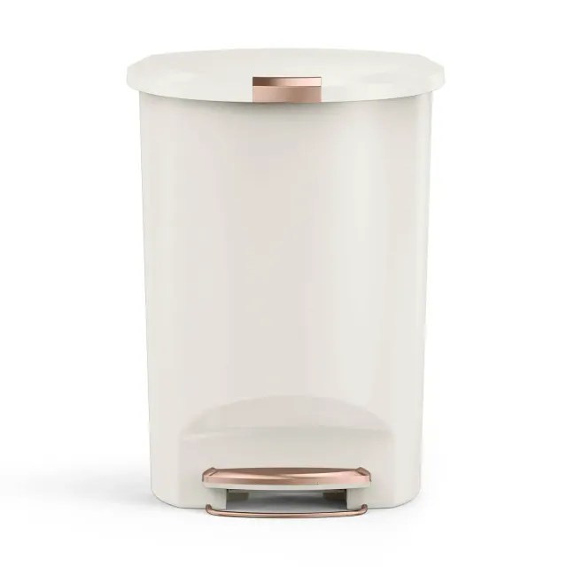 simplehuman 50L Semi-Round Plastic Step Trash Can Cream