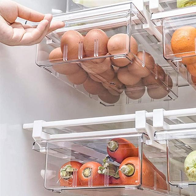 Fridge Drawers, 2-PACK LALASTAR Fridge Organizers and Storage Clear, Mini Refrigerator Organizer Bins with Handle, Fit for Fridge Shelf Under 0.6" (1-grid)