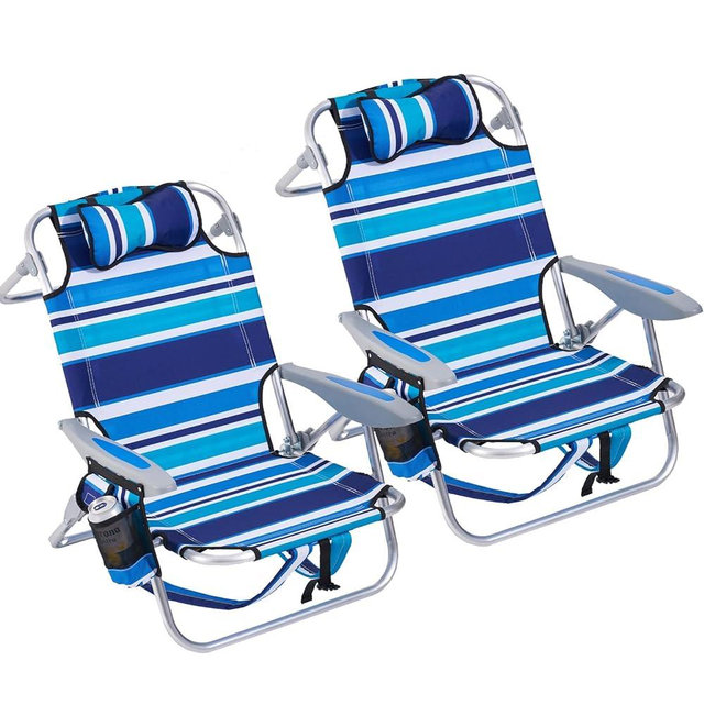 Canpsky 2 Pack Lightweight Portable Camping Beach Chair for Adults, Outdoor Lay Flat Folding Beach Chairs with 4 Positions, Backpack Beach Chair with Towel Bar, Cooler Pouch, Cup Holder, Blue Green