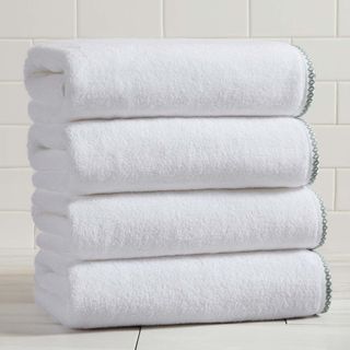 Valery Border-Stitched Bath Towel, Set of 4