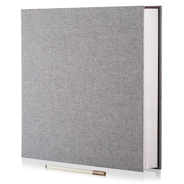 Photo Album Self Adhesive 3x5 4x6 5x7 6x8 8x10 8.5x11 11x10.6 Magnetic Scrapbook Album DIY Length 11x10.6 Inch 40 Pages Linen Cover DIY Photo Album with A Metallic Pen and DIY Accessories(Gray)