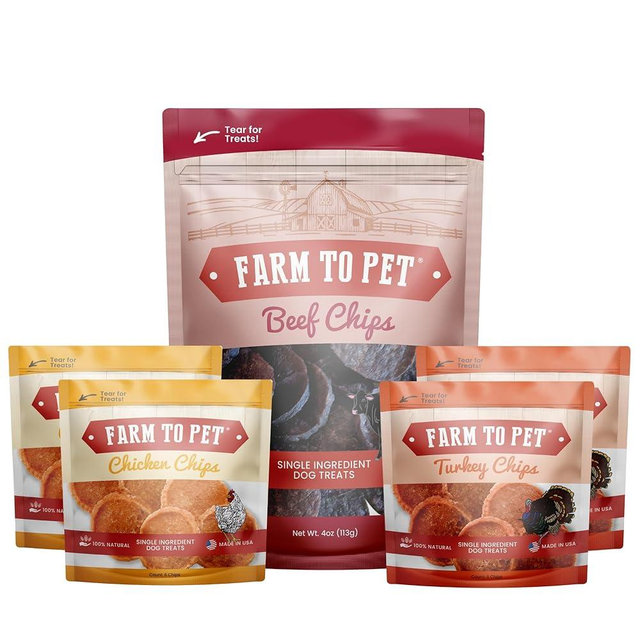 Farm To Pet - Puppy Training Treats Starter Pack Beef 4oz + 2 Chicken & 2 Turkey Snack Chips for Small Dogs - Value Pack Treats, 100% All Natural, Single Ingredient, Puppy Essentials Made in USA