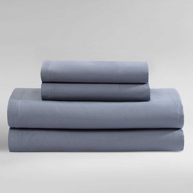 Calvin Klein - Queen Sheets, Organic Cotton Sateen Bedding Set, Luxuriously Soft Home Decor, GOTS Certified (Organic Earth Dusk Blue, Queen)