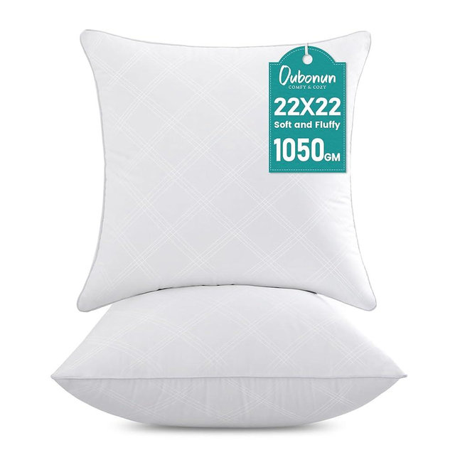 Oubonun 22x22 Throw Pillows Inserts, 2 Pack Square Decorative Pillows Inserts, Soft Fluffy Plump Pillow Sham Stuffer for Bed Couch Sofa Cushion